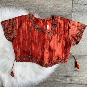 Embellished Red Beaded Women’s Top